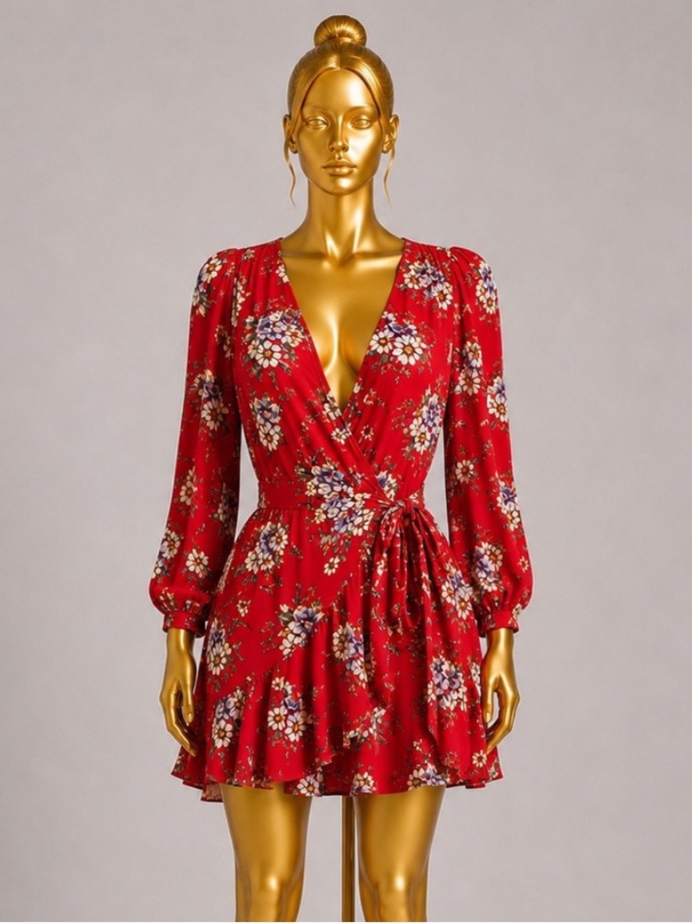 Yumi Kim Red Floral Wrap Mini Dress
